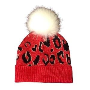 BCBGeneration Pink Leopard Print Pom Beanie NWOT